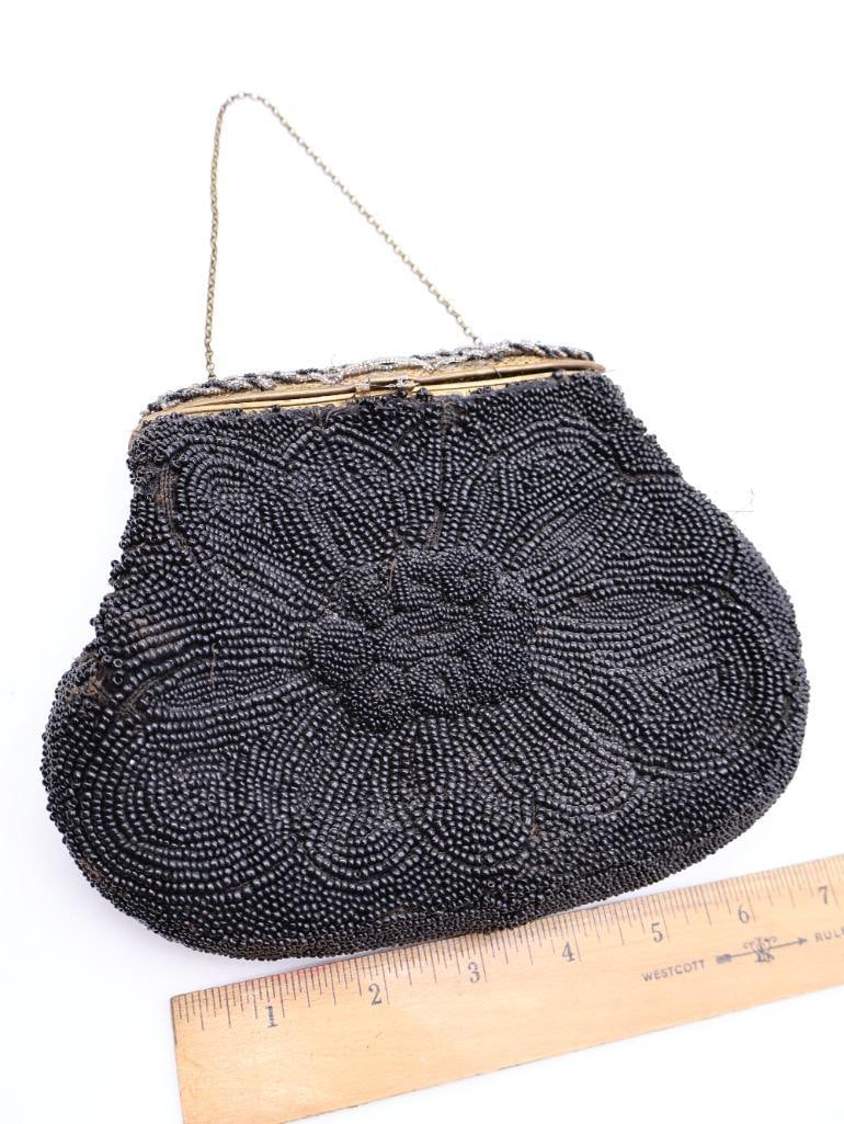 Antique Victorian Black Beaded Evening Purses Lot of 2 - 7