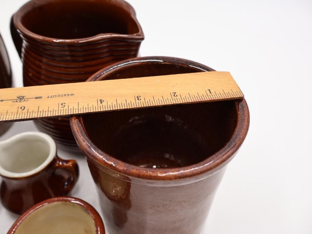 Antique Brown Glazed Stoneware Pitchers, Crocks & Creamers Lot of 9 - 4