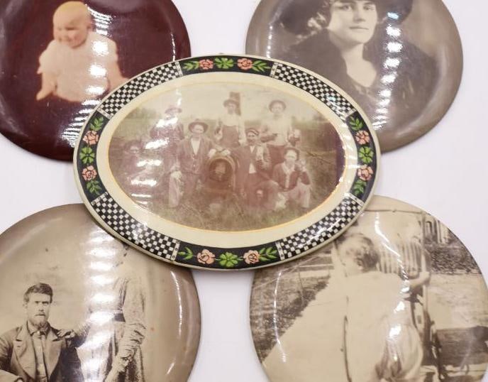 Antique Celluloid and Photo Portrait Buttons Lot of 5 - 2