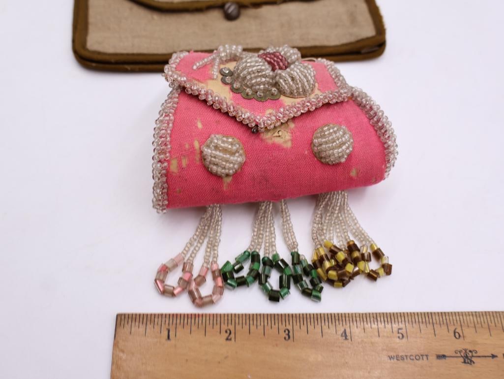 Iroquois Native American Beaded Box Purse and Embroidered Breakfast Case - 2
