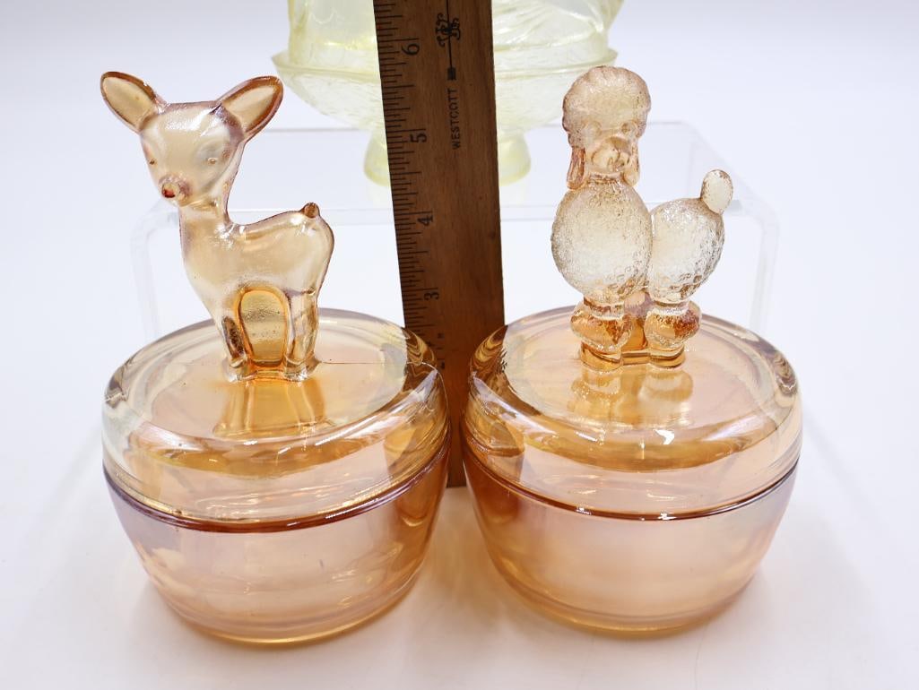Vintage Figural Glass Covered Dishes Hen on Nest, Deer and Poodle 3 Pieces - 2