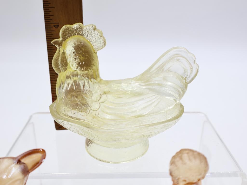 Vintage Figural Glass Covered Dishes Hen on Nest, Deer and Poodle 3 Pieces - 3
