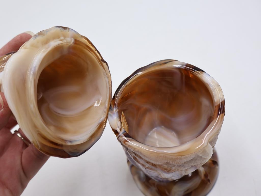 Caramel-and-white "End O' Day" slag glass owl - 4