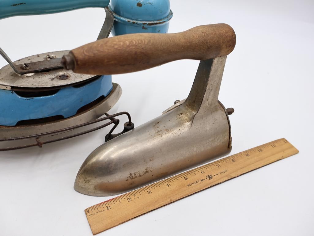 Vintage and Antique Iron Trio Early Gas and Metal Sad Irons - 2