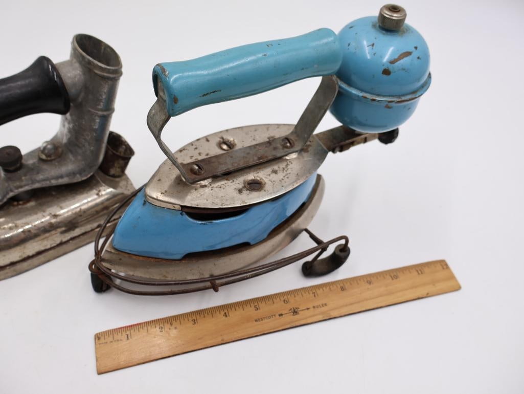 Vintage and Antique Iron Trio Early Gas and Metal Sad Irons - 5