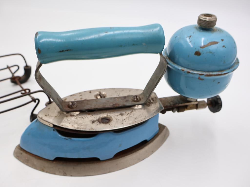 Vintage and Antique Iron Trio Early Gas and Metal Sad Irons - 7