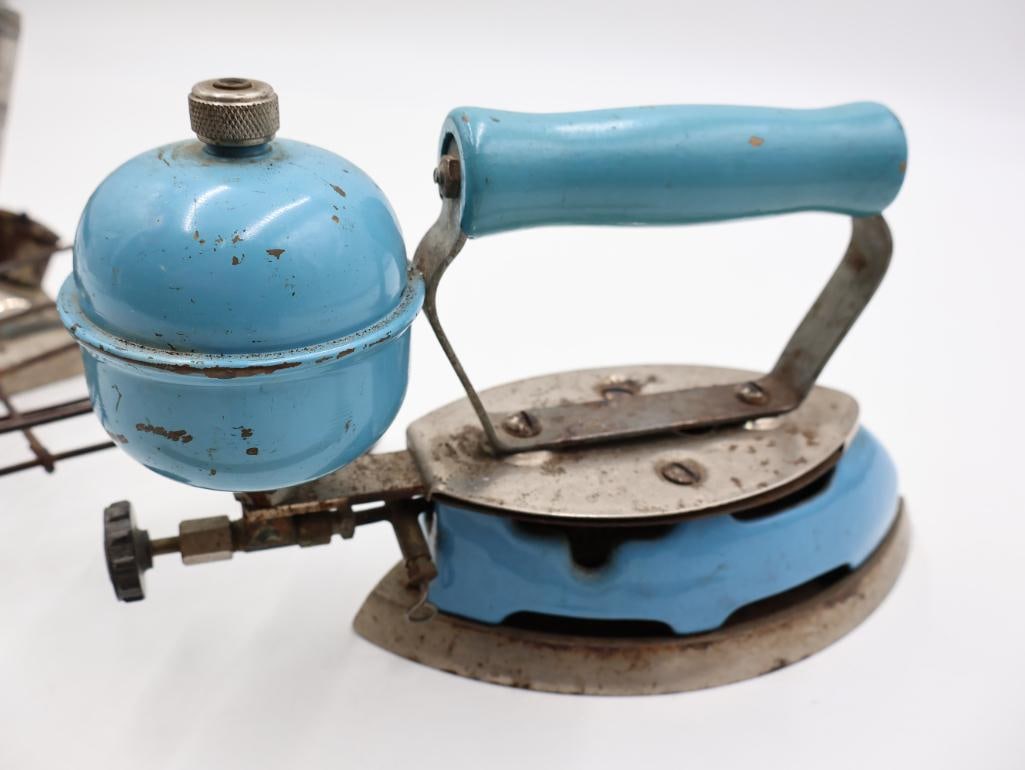 Vintage and Antique Iron Trio Early Gas and Metal Sad Irons - 8