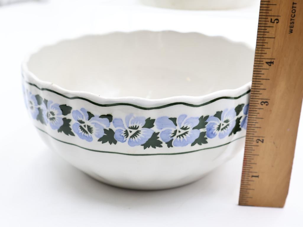 Antique & Vintage Blue Floral Ceramics, German Pansy Nesting Bowls - 11
