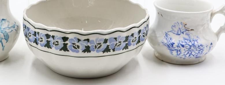 Antique & Vintage Blue Floral Ceramics, German Pansy Nesting Bowls - 3
