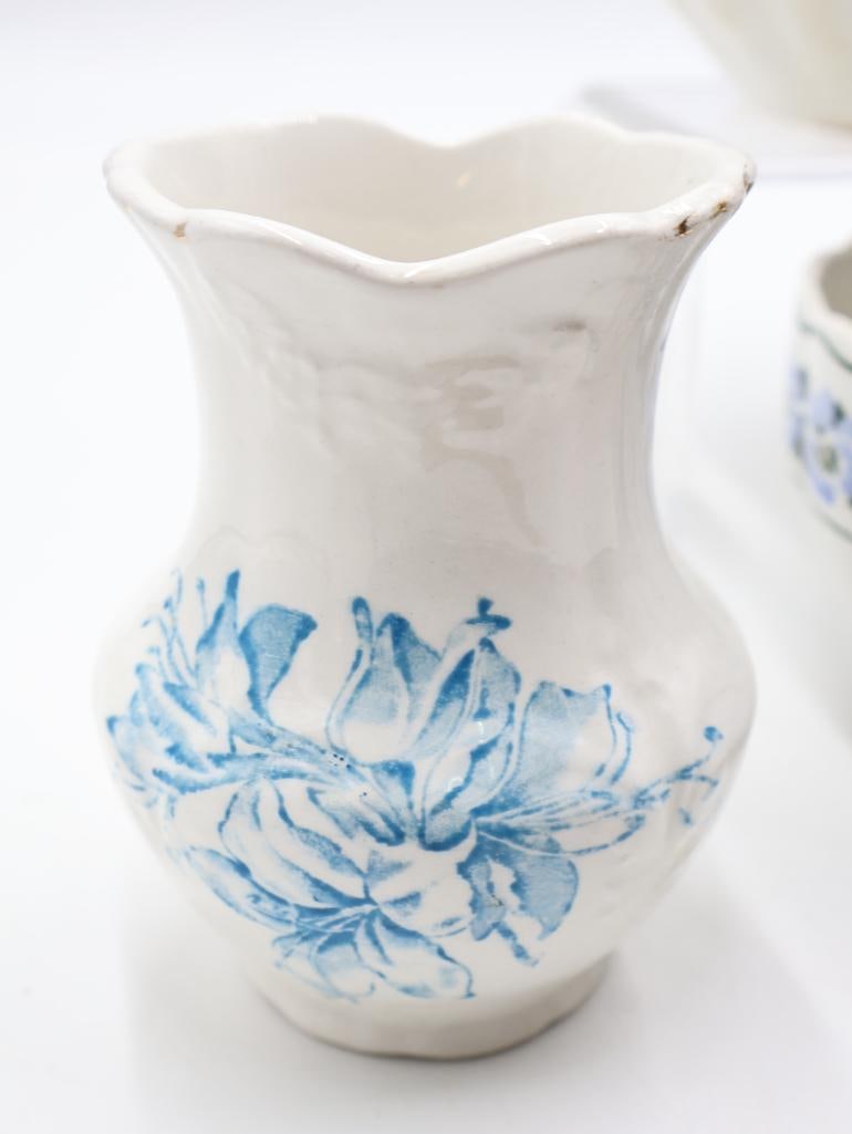 Antique & Vintage Blue Floral Ceramics, German Pansy Nesting Bowls - 8