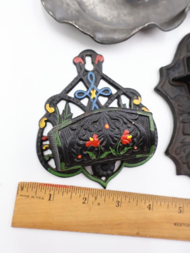 Antique Cast Iron Lot Wall Match Safes and Matchholder Ashtray - 3