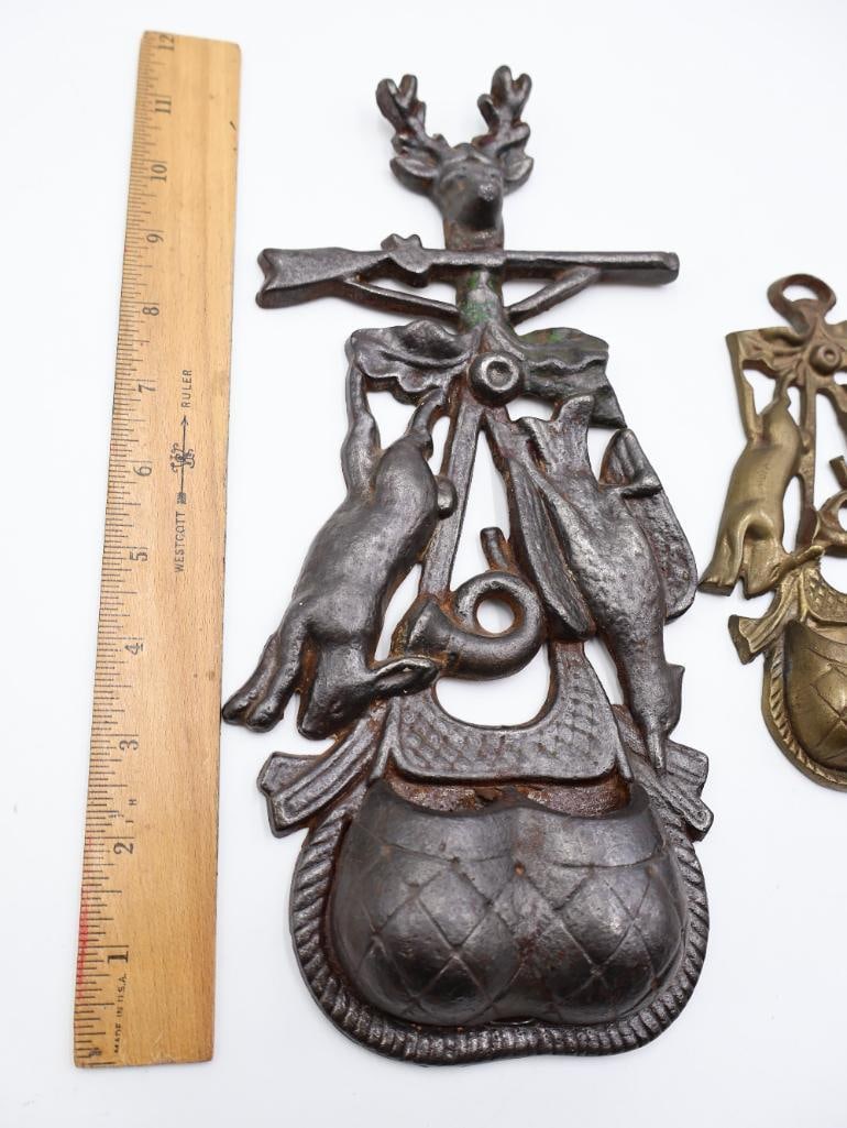 Antique Cast Iron "Game Hanging" Wall Match Safes Trio - 2
