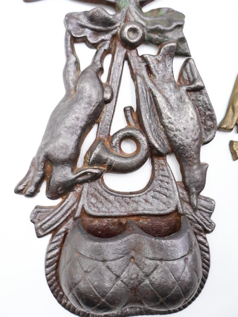Antique Cast Iron "Game Hanging" Wall Match Safes Trio - 4
