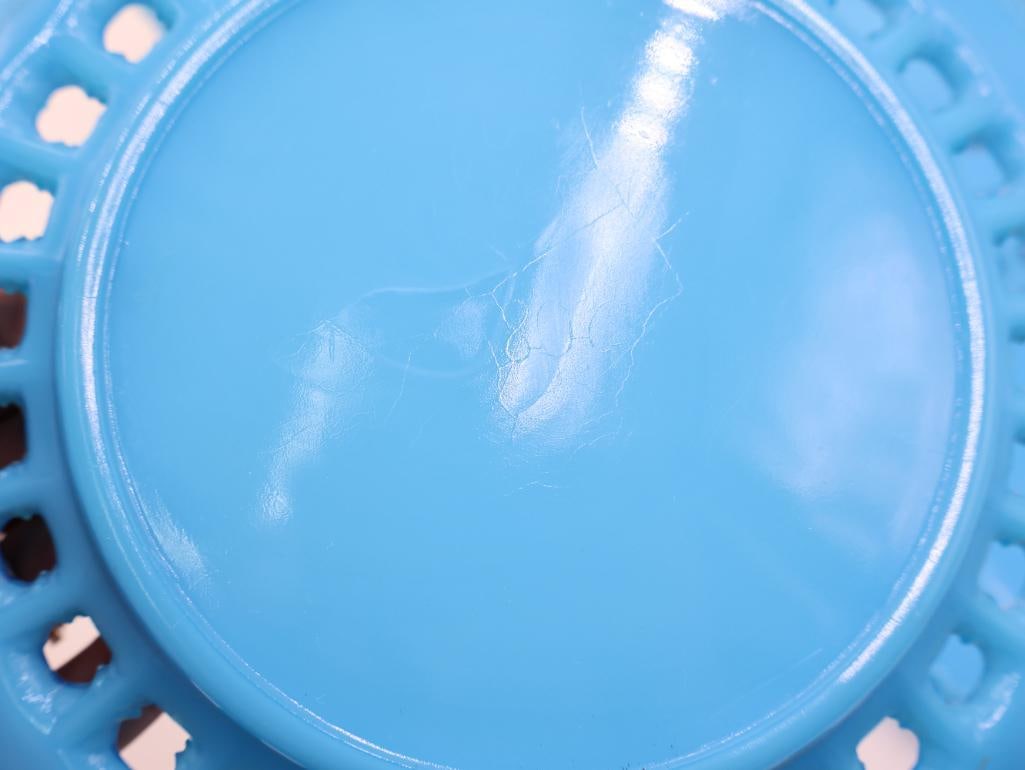 Vintage Westmoreland Turquoise Blue Milk Glass "Forget-Me-Not" 5-Piece Plate Set - 6