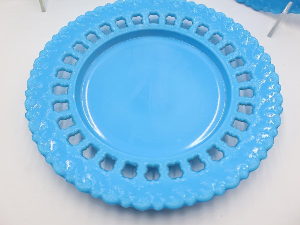 Vintage Westmoreland Turquoise Blue Milk Glass "Forget-Me-Not" 5-Piece Plate Set - 8