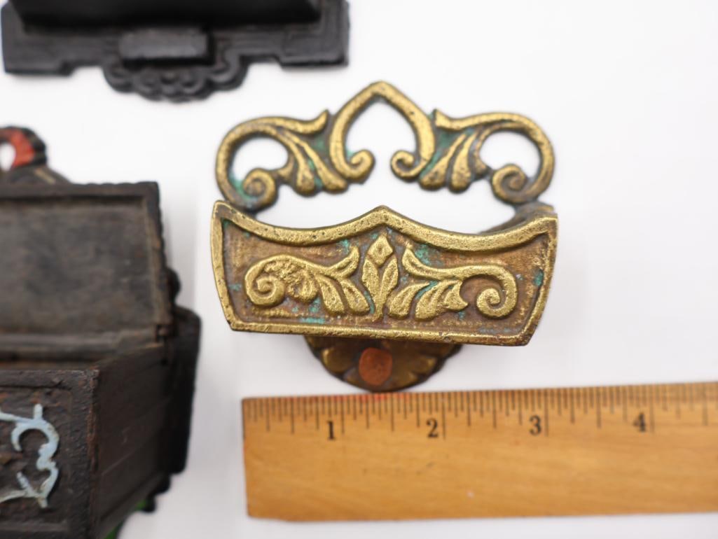 Antique & Vintage Cast Iron Wall Match Safes 7-Piece Collectible Lot - 3