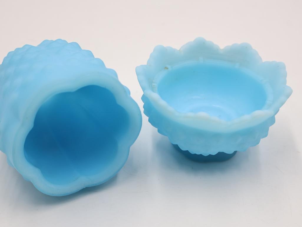 Vintage Blue Satin Glass Hobnail Fenton Fairy Lamp - 3