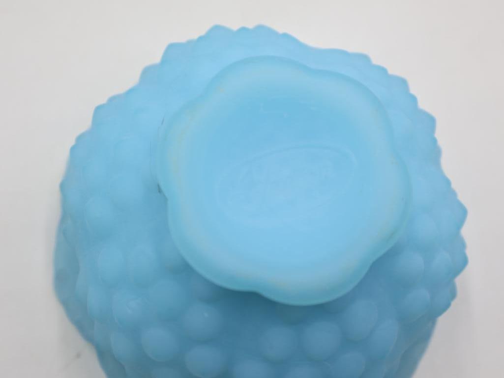 Vintage Blue Satin Glass Hobnail Fenton Fairy Lamp - 7