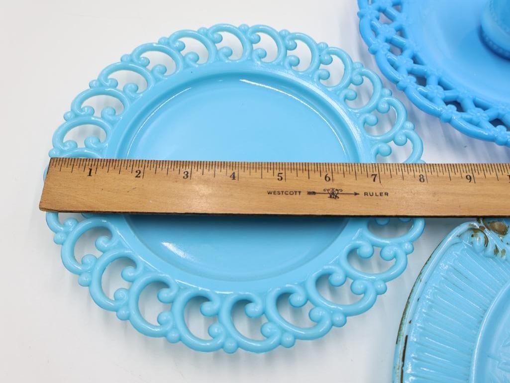 Vintage Turquoise Blue Milk Glass Vanity Set Portieux Vallerysthal & Westmoreland Lot - 5