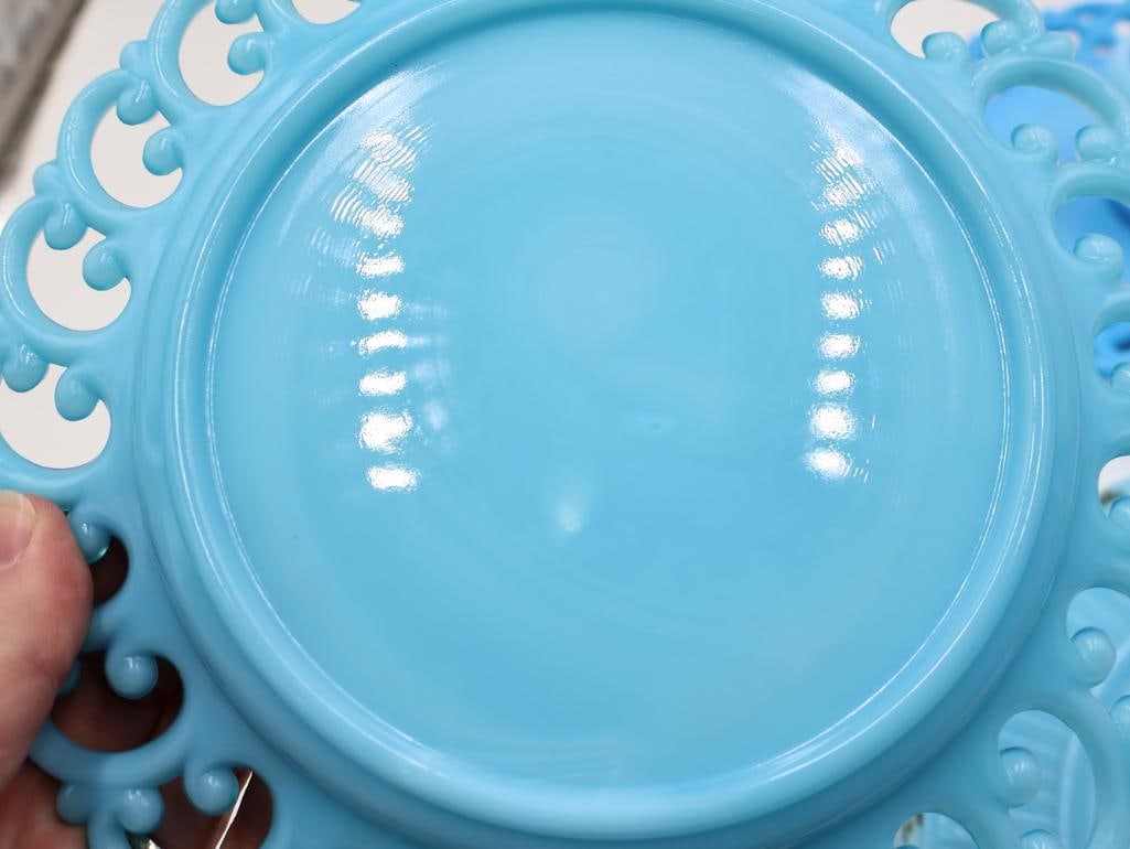 Vintage Turquoise Blue Milk Glass Vanity Set Portieux Vallerysthal & Westmoreland Lot - 6