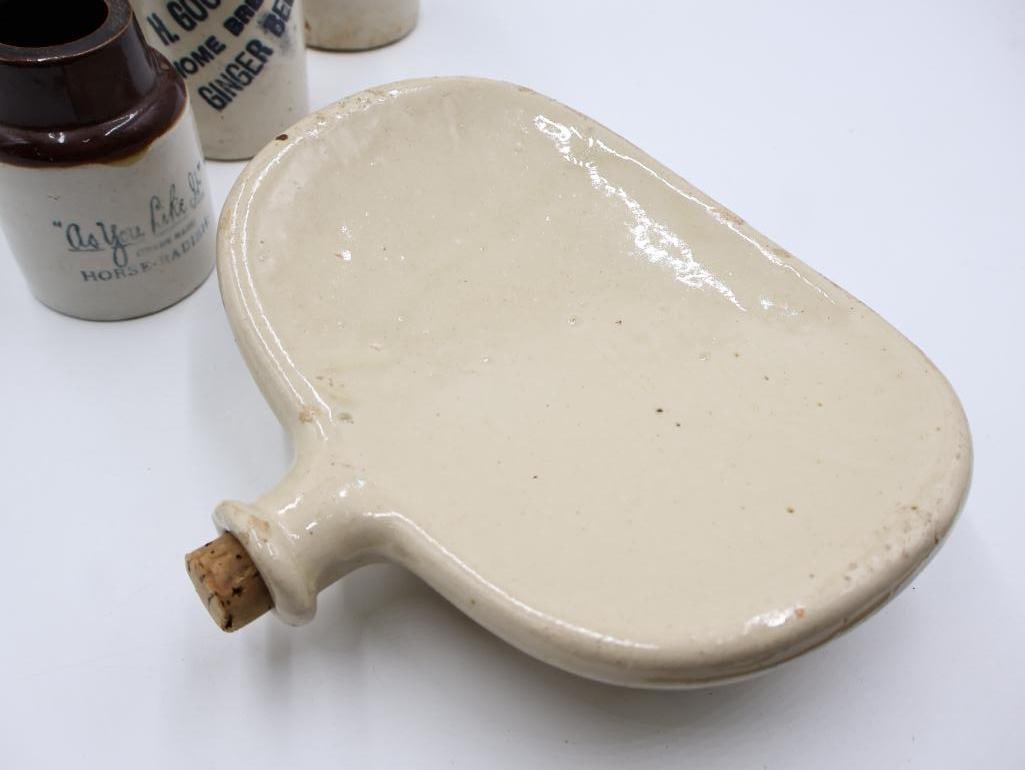 Antique and Vintage Stoneware Bottle & Pottery Lot 5-Piece Primitive Advertising Collection - 4