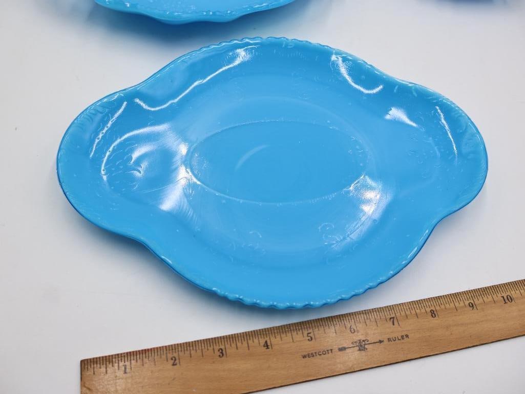 Antique Collection of Blue Opaline Milk Glass Trays and Serving Dishes - 12