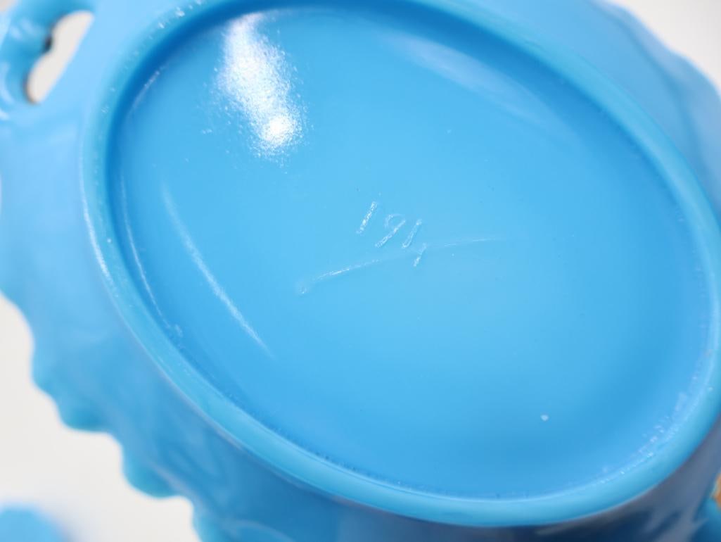 Antique Collection of Blue Opaline Milk Glass Trays and Serving Dishes - 17