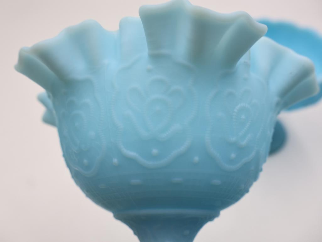 Three Vintage Fenton Satin Blue Glass Vases - 8