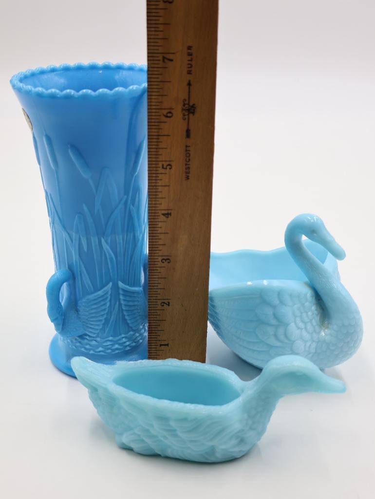 Vintage Bird Opaline Blue Milk Glass Pieces - 2