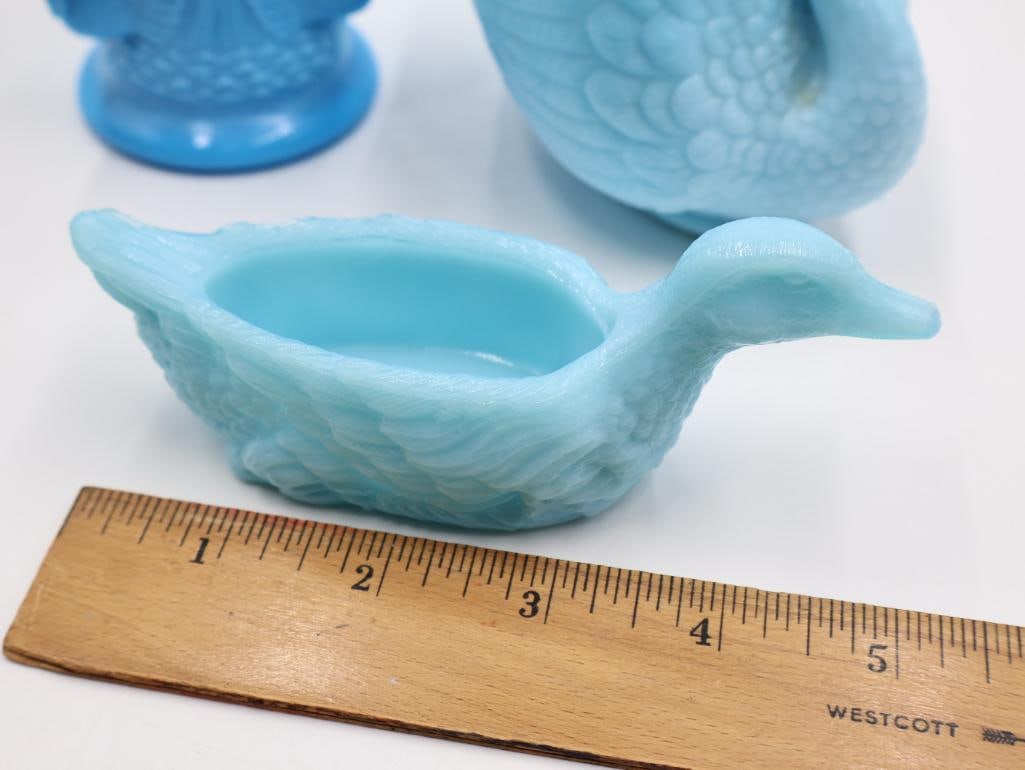 Vintage Bird Opaline Blue Milk Glass Pieces - 3