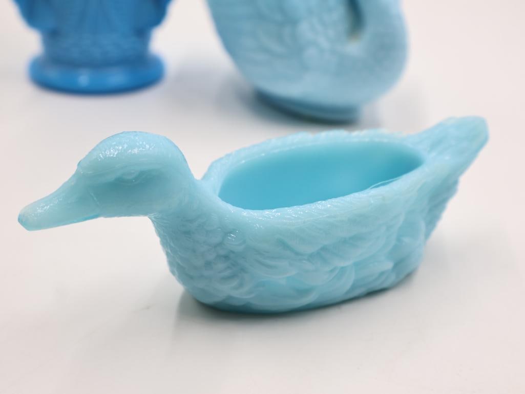 Vintage Bird Opaline Blue Milk Glass Pieces - 4