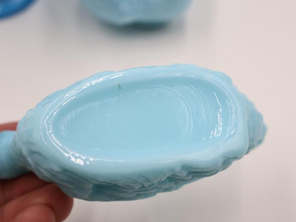 Vintage Bird Opaline Blue Milk Glass Pieces - 5