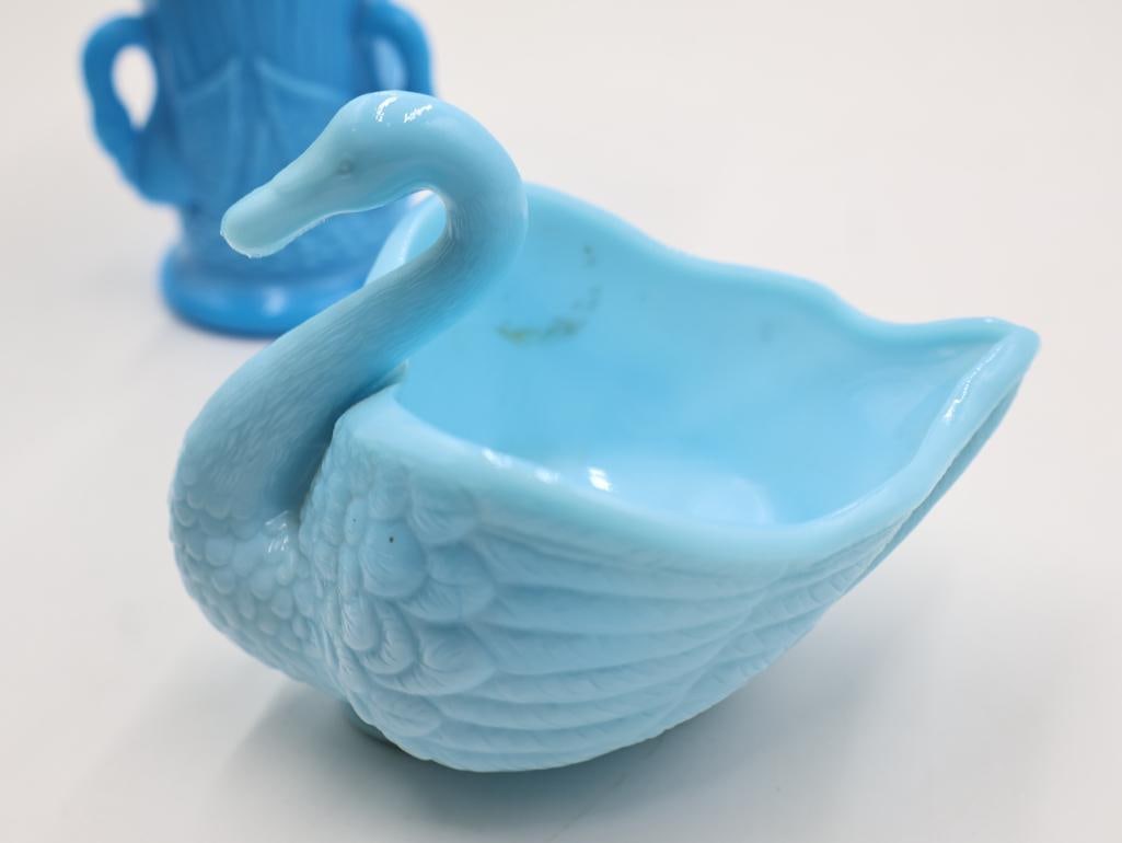 Vintage Bird Opaline Blue Milk Glass Pieces - 7