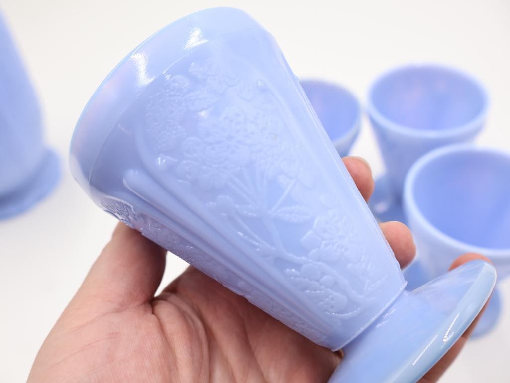 Vintage Delphite Blue Jeannette Glass Co Pitcher and Cup Set - 6