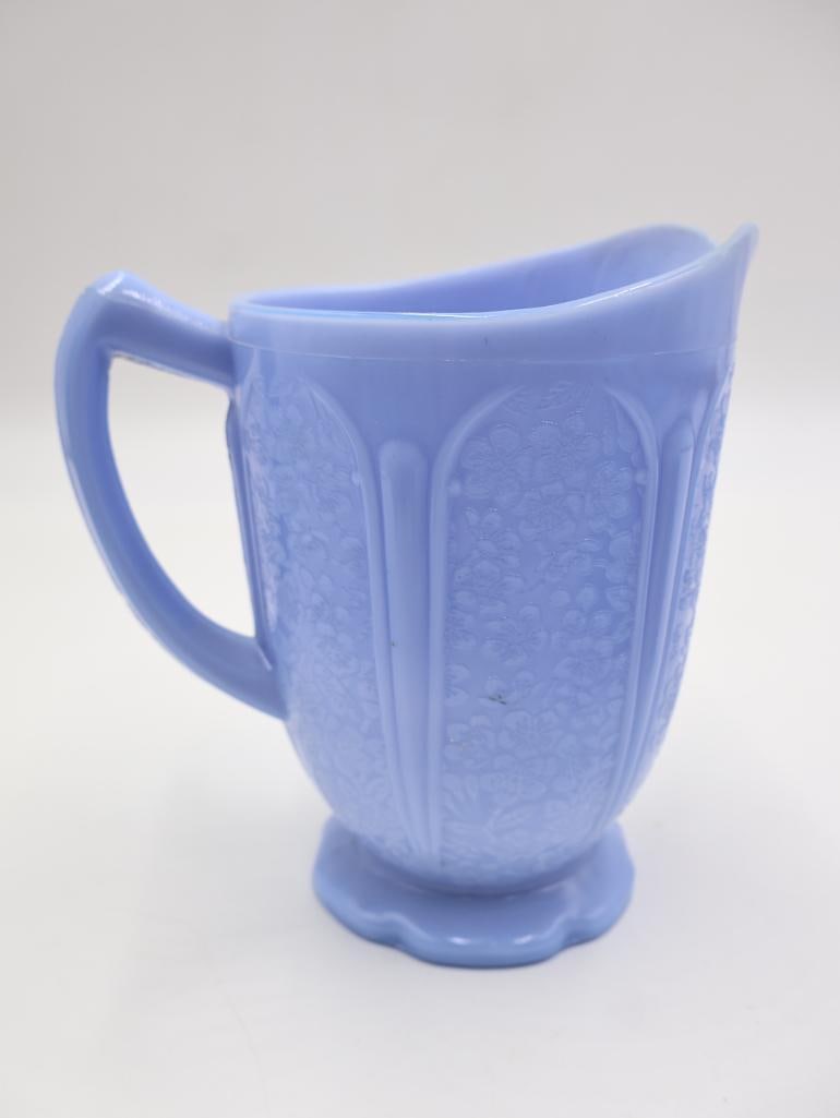 Vintage Delphite Blue Jeannette Glass Co Pitcher and Cup Set - 8