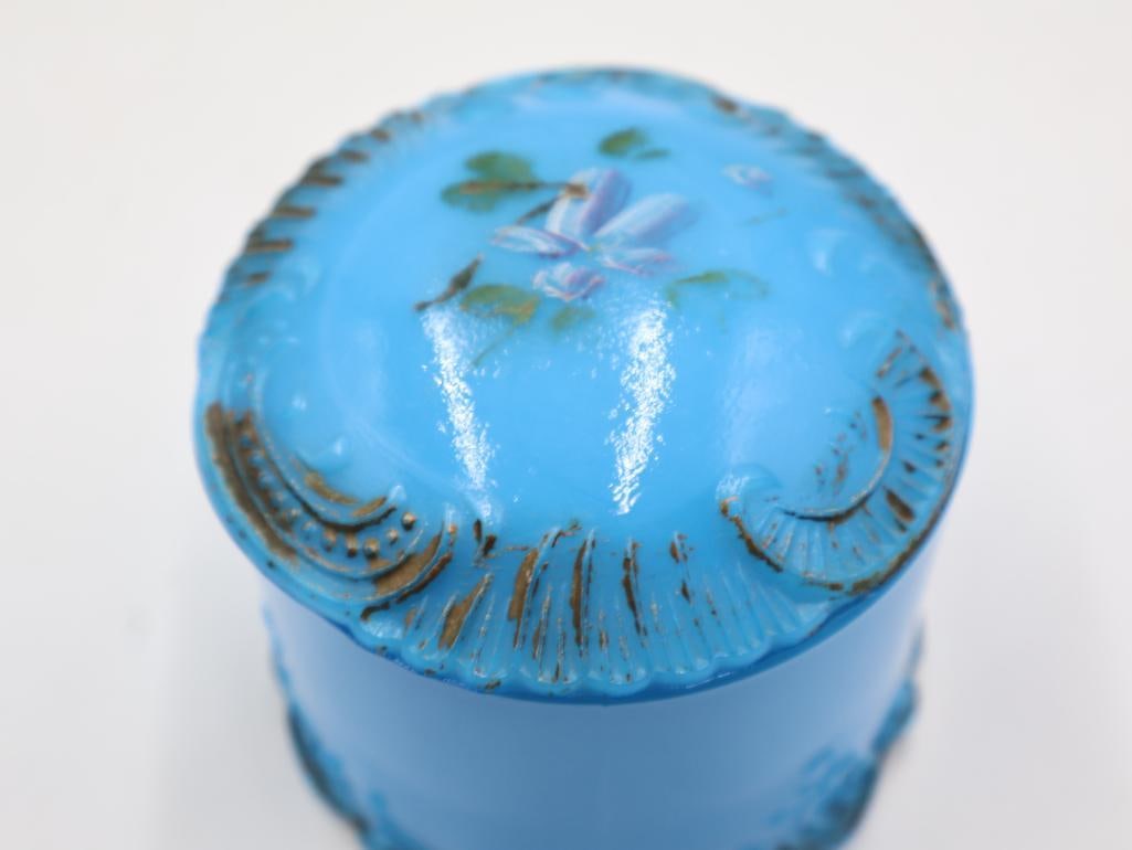 Antique Victorian Opaline Blue Milk Glass Lidded Dishes - 8
