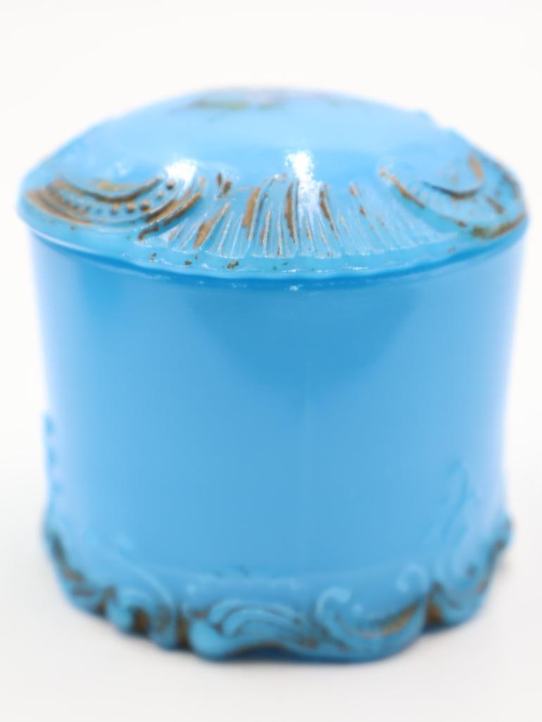 Antique Victorian Opaline Blue Milk Glass Lidded Dishes - 9