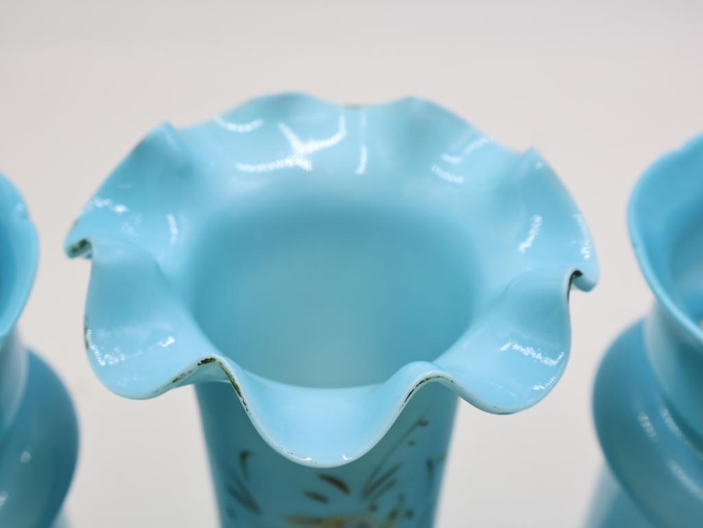 Three Large Antique Opaline Blue Glass Vases - 3