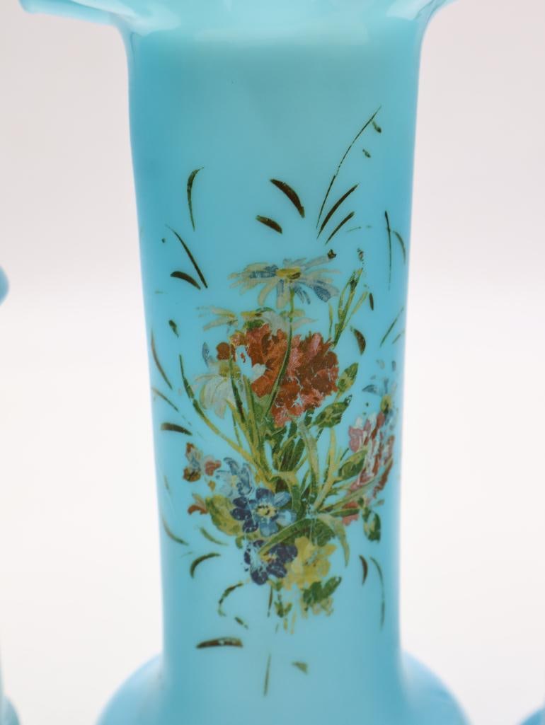 Three Large Antique Opaline Blue Glass Vases - 4