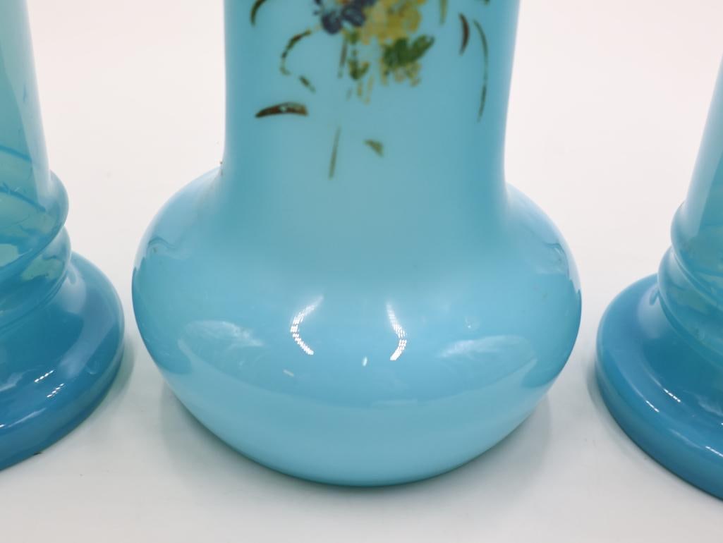 Three Large Antique Opaline Blue Glass Vases - 5