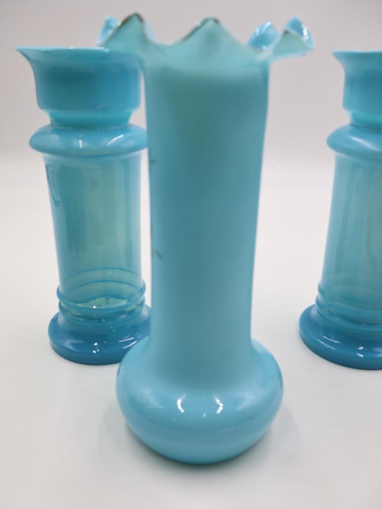 Three Large Antique Opaline Blue Glass Vases - 6