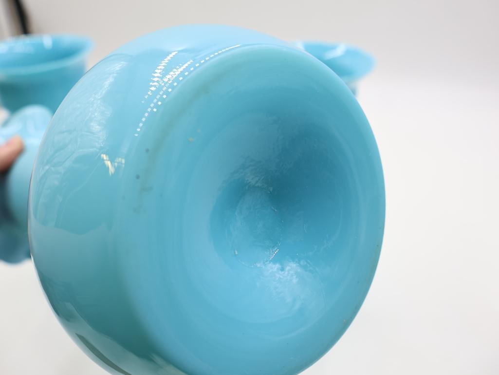 Three Large Antique Opaline Blue Glass Vases - 7
