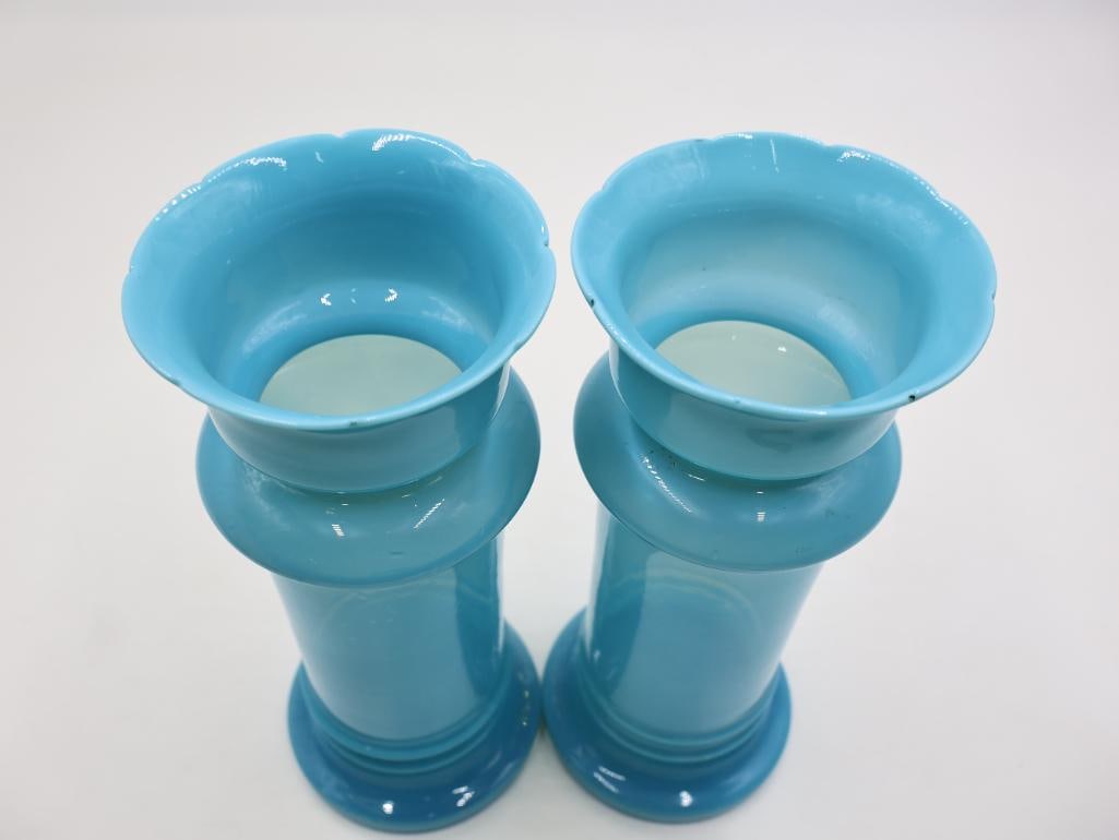 Three Large Antique Opaline Blue Glass Vases - 9