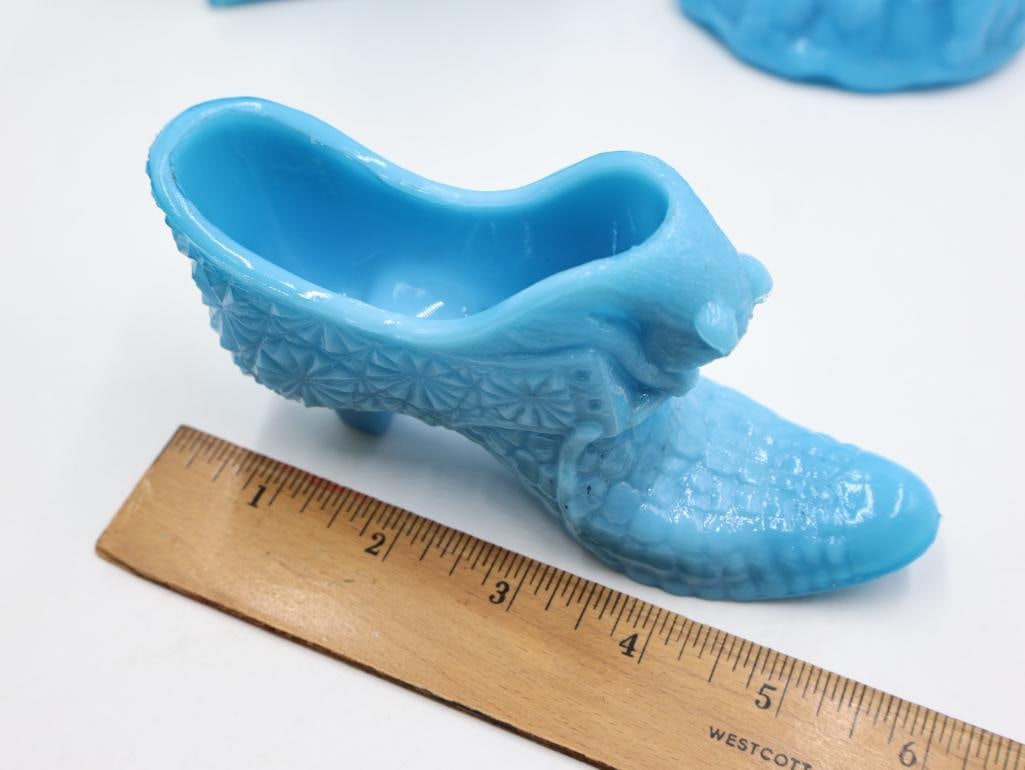 Three Opaque Blue Milk Glass Animal Themed Figures - 3
