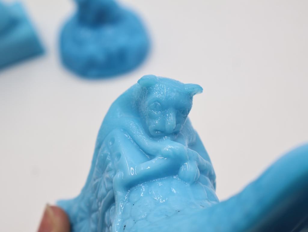 Three Opaque Blue Milk Glass Animal Themed Figures - 5