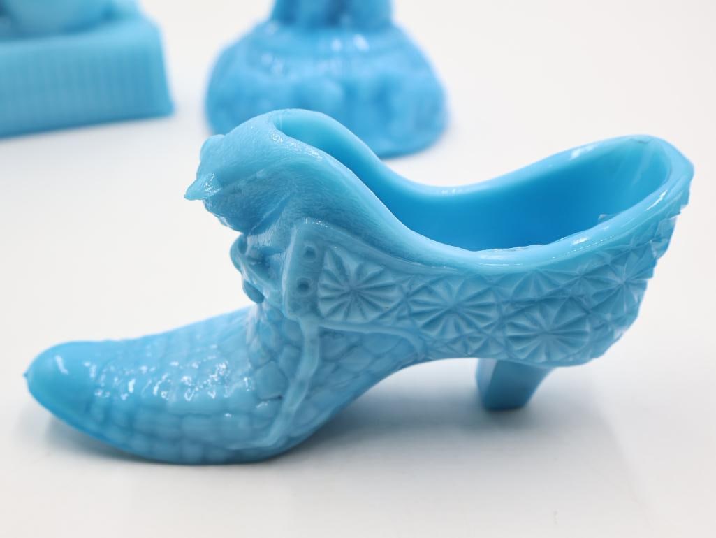 Three Opaque Blue Milk Glass Animal Themed Figures - 6