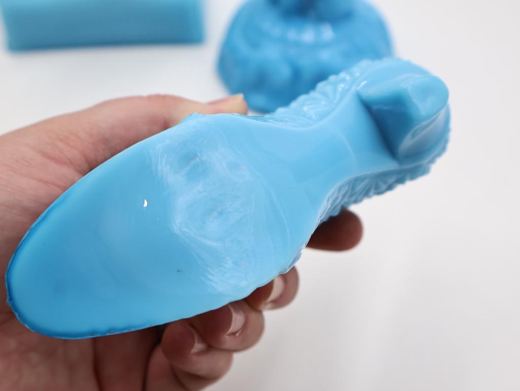 Three Opaque Blue Milk Glass Animal Themed Figures - 7