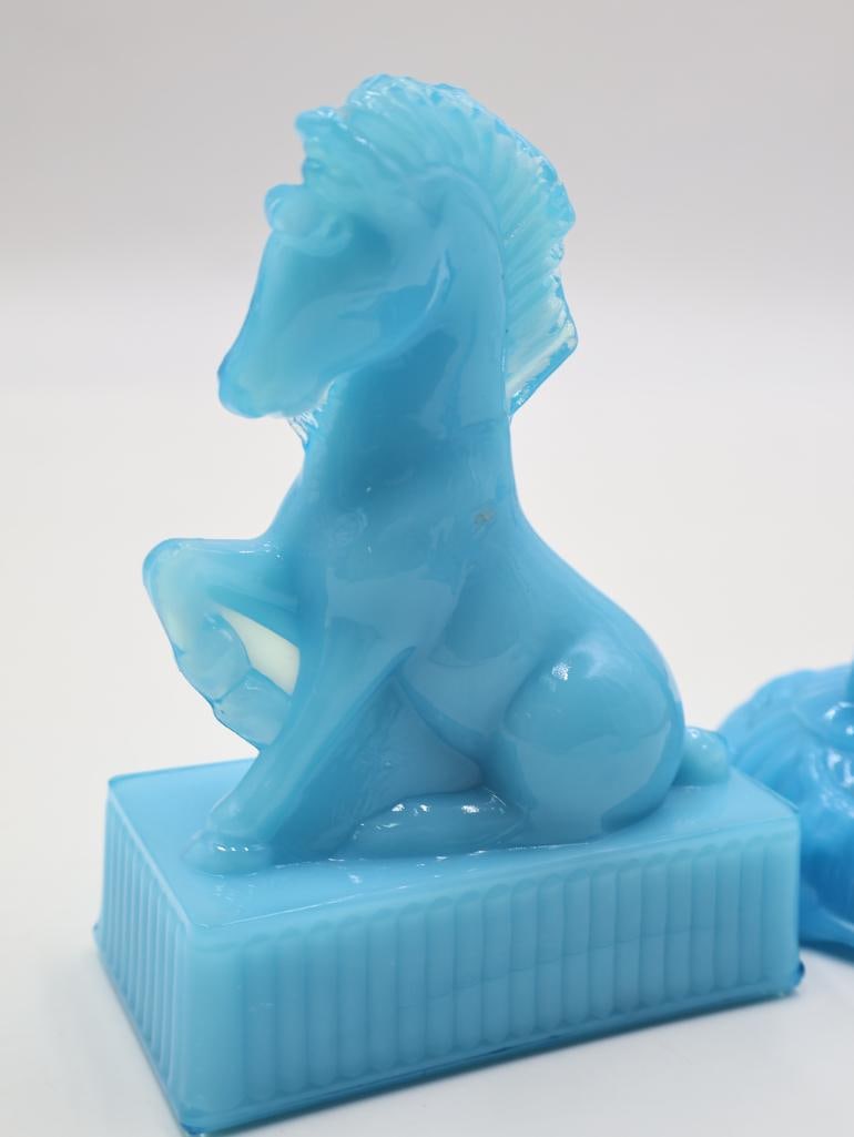 Three Opaque Blue Milk Glass Animal Themed Figures - 9