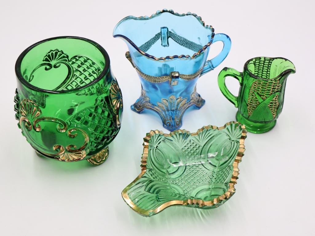 Collection of Translucent Green and Blue Gilded Glass - 2