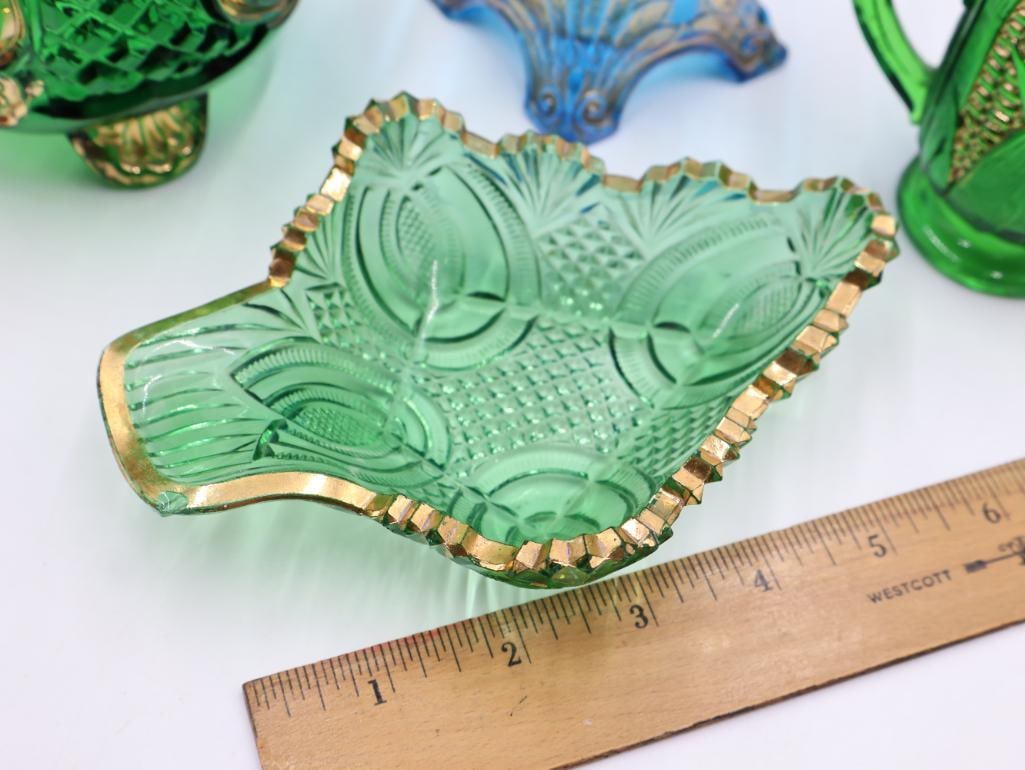 Collection of Translucent Green and Blue Gilded Glass - 3